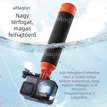Amagisn Úszó Rúd – lebegő fogó exkamera számára, ABS + hab, kompatibil Insta360/DJI/GoPro. Tartalmazza: úszó rúd, adapter három karmokra, csavar, csuklópánt.