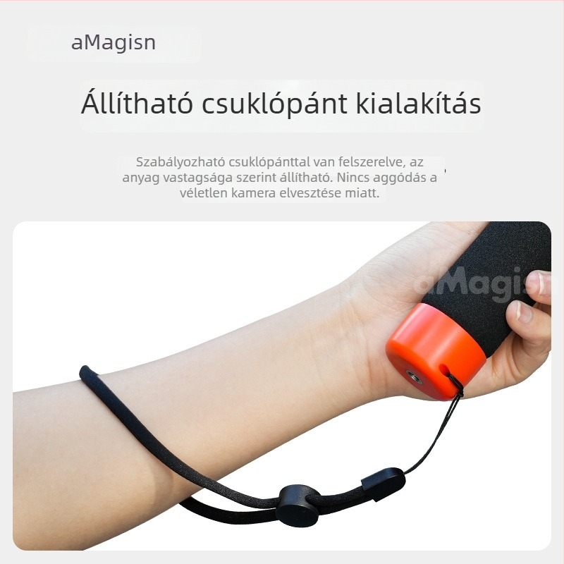 Amagisn Úszó Rúd – lebegő fogó exkamera számára, ABS + hab, kompatibil Insta360/DJI/GoPro. Tartalmazza: úszó rúd, adapter három karmokra, csavar, csuklópánt.