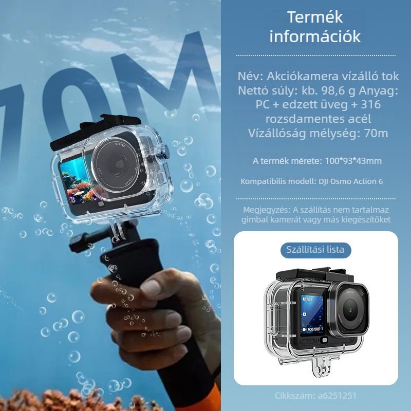 DJI Action6 vízálló tok (70 m mélyvíz, ABS anyag, ütésálló, merülő tok)