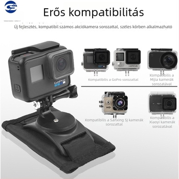 GOBRO univerzális forgó hátizsák-klip akciókamerákhoz; kompatibil GoPro, Insta360, DJI Osmo Action, Xiaomi Yi; anyag: nylon szíj; csavarok a csomagban.