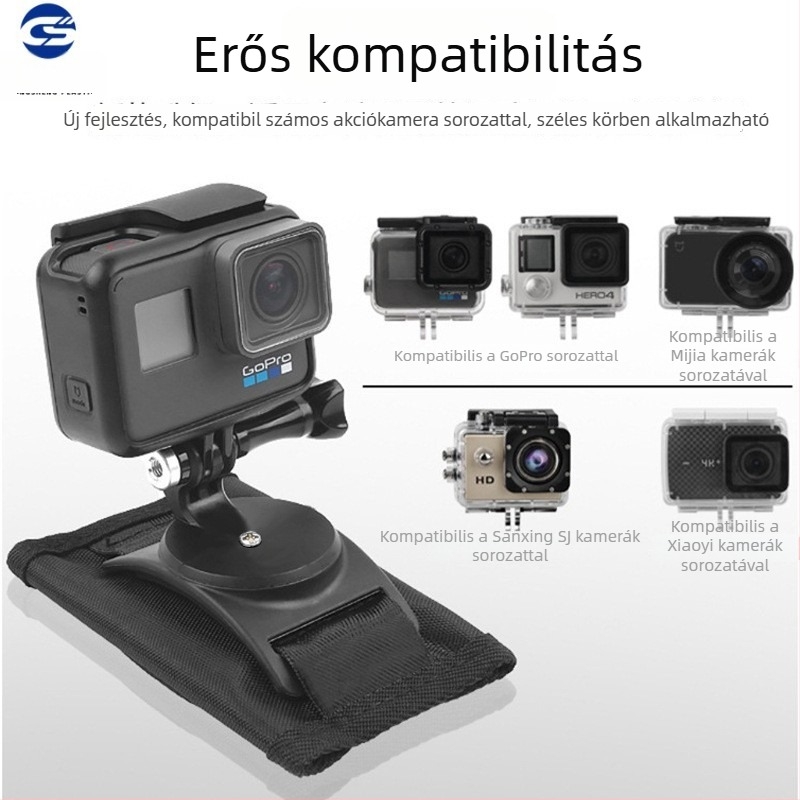GOBRO univerzális forgó hátizsák-klip akciókamerákhoz; kompatibil GoPro, Insta360, DJI Osmo Action, Xiaomi Yi; anyag: nylon szíj; csavarok a csomagban.