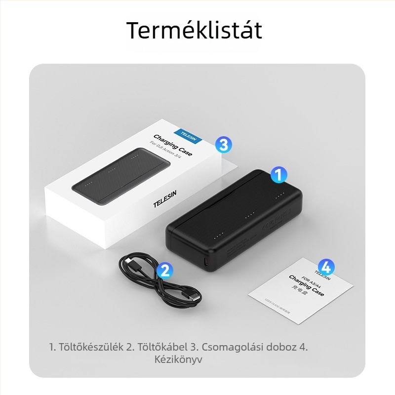 TELESIN Gyors töltődoboz DJI Action5/4/3 — Hordozható töltő, műanyag ház