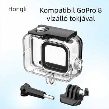 GoPro 8 vízálló burkolat, akril-PC anyag, 45 m merülési mélység, logó nyomtatott, teljes készlet