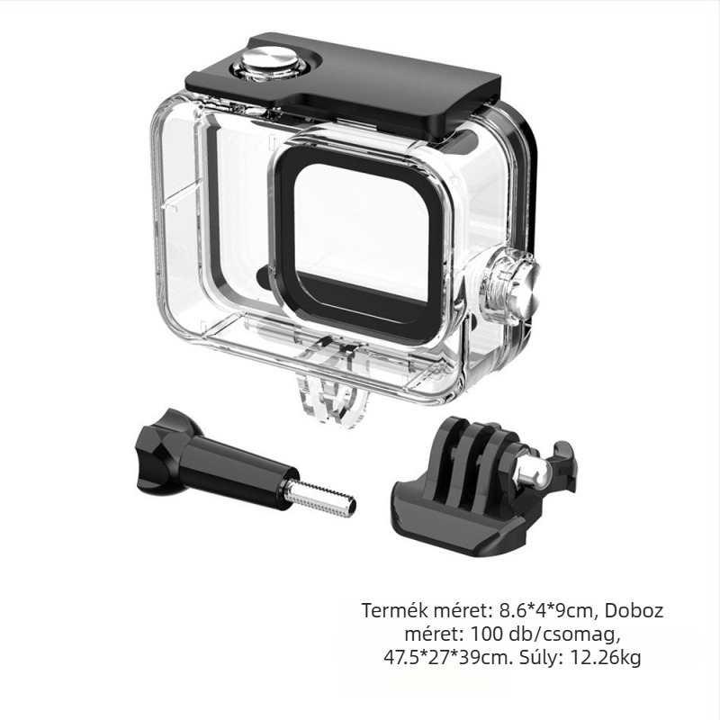 GoPro 8 vízálló burkolat, akril-PC anyag, 45 m merülési mélység, logó nyomtatott, teljes készlet