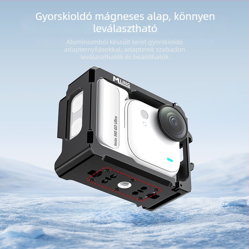 Alumíniumötvözet keretvédő burkolat az Insta360 GO Ultra számára, fém Cold Shoe-vel
