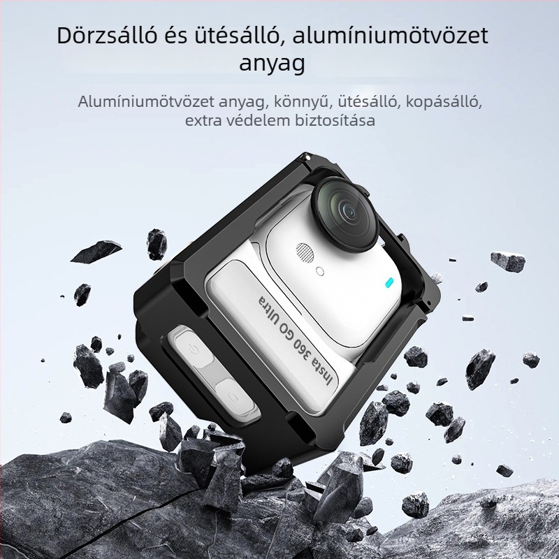 Alumíniumötvözet keretvédő burkolat az Insta360 GO Ultra számára, fém Cold Shoe-vel