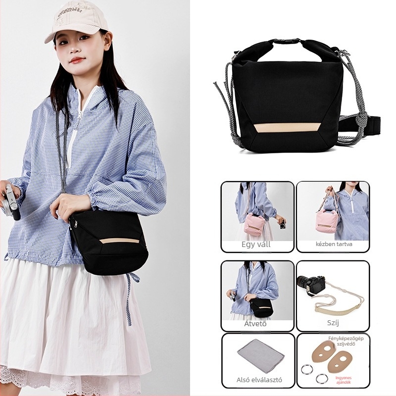 Crossbody kamera táska Fujifilm mirrorless és Canon számára – ultra könnyű nylonból készült védőtok poliészter béléssel