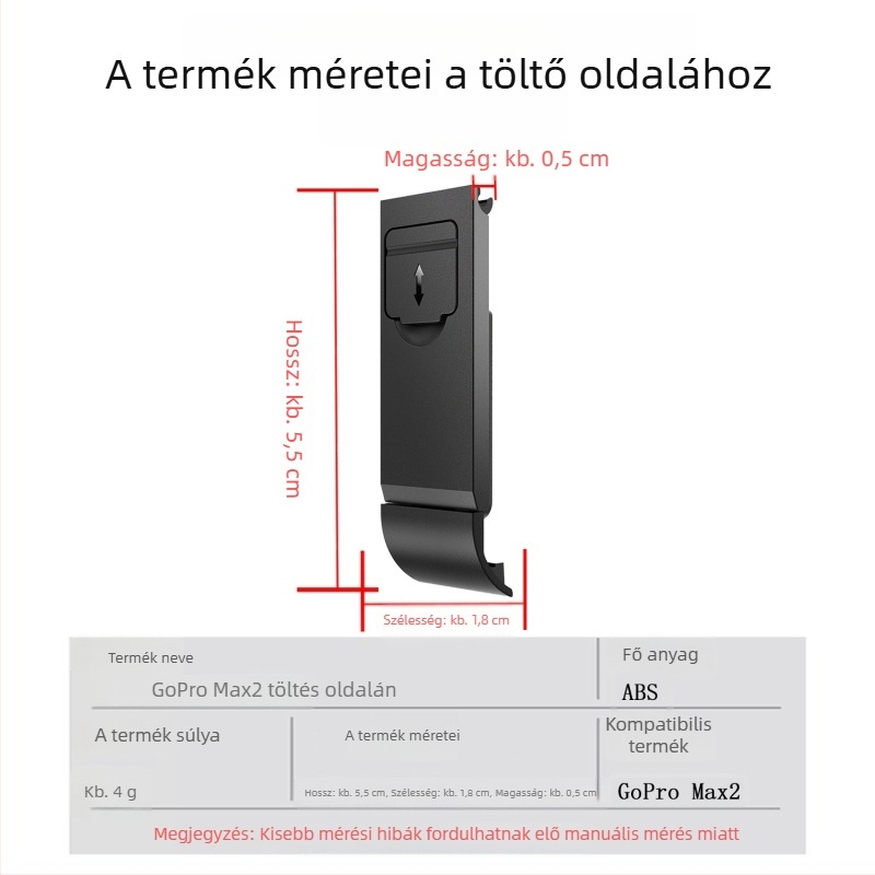 GoPro MAX2 akkumulátor oldalsó fedél, oldalsó nyitású porvédő töltőfedél, szilikon+ABS