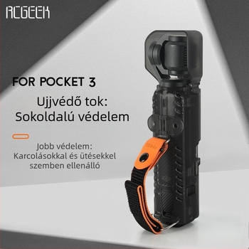 RCSTQ DJI Pocket 3 lencséjének védő tok anti-slip és anti-lost tigris pánttal, anyag: PC műanyag + borjúbőr