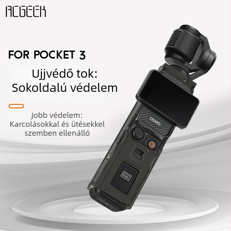 RCSTQ DJI Pocket 3 lencséjének védő tok anti-slip és anti-lost tigris pánttal, anyag: PC műanyag + borjúbőr