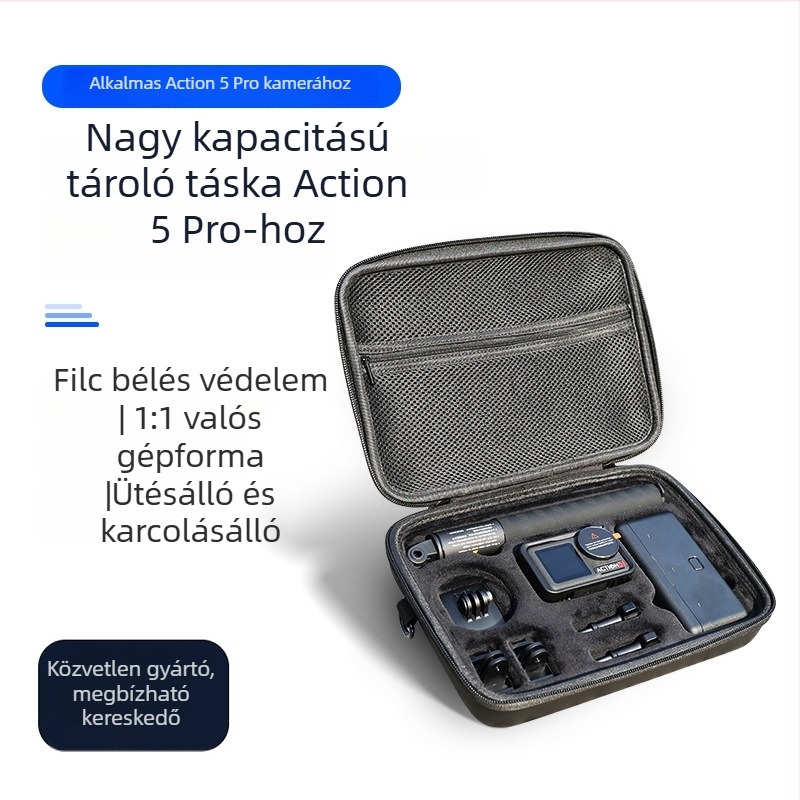 DJI Action 3/4/5 Pro tároló táska – PU anyag, Action 3/4/5 Pro-kompatibilis, Hordozható kézben tartható többfunkciós tok