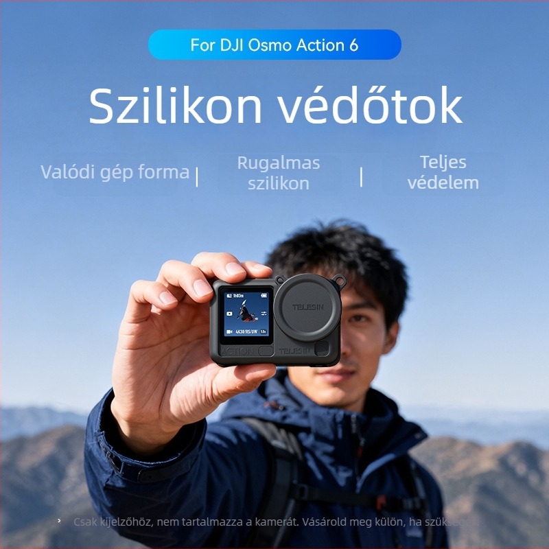 Telesin Szilikon védőtok DJI Osmo Action 6-hoz – Modell S6-ptc-11; Kompatibilis: S6-ptc-11; Anyag: Szilikon; Tartalmaz: szilikon tok és nyakpánt
