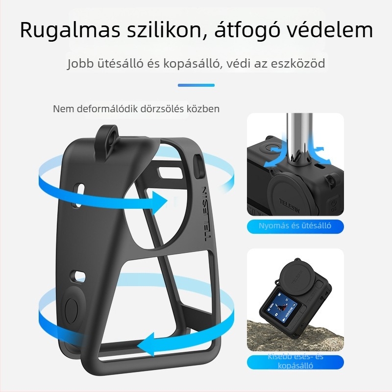 Telesin Szilikon védőtok DJI Osmo Action 6-hoz – Modell S6-ptc-11; Kompatibilis: S6-ptc-11; Anyag: Szilikon; Tartalmaz: szilikon tok és nyakpánt