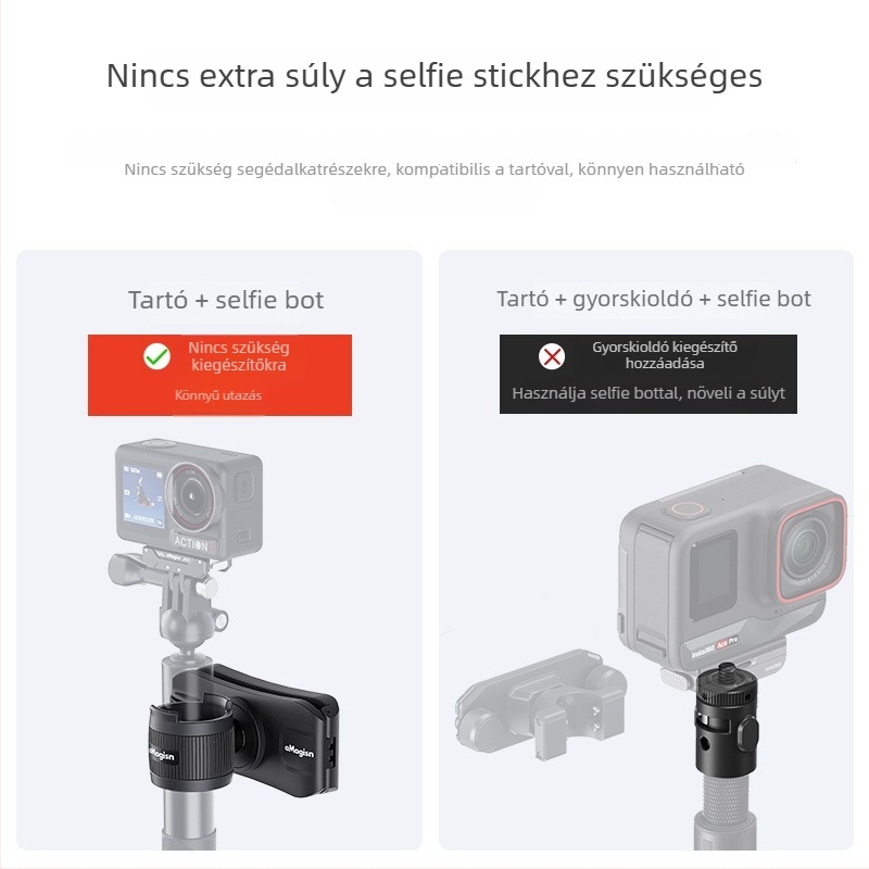 Akciókamerákhoz való selfie stick tartó – Amagisn amy, ABS+szilikon, kompatibil Insta360, DJI, GoPro