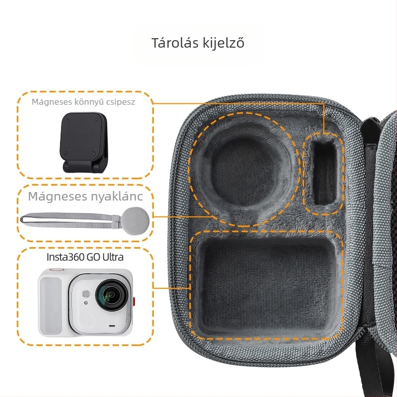 Sunnylife Gu-b042 Insta360 GO Ultra tárolótok, kiváló minőségű szövet + velúr bélés, ütésvédő védelem, logó nyomtatás nem támogatott