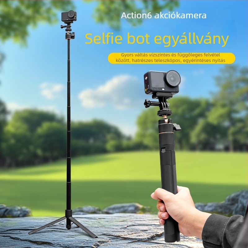 Selfie pálca akciókamerahoz, alumíniumötvözet, teleszkópos, logónyomás elérhető, tartozékként táska