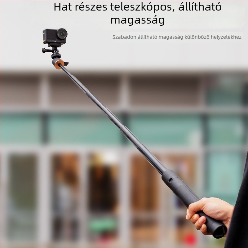 Selfie pálca akciókamerahoz, alumíniumötvözet, teleszkópos, logónyomás elérhető, tartozékként táska
