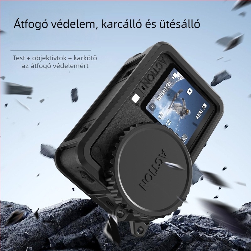 Osmo Action 6 szilikon védőtok objektívvédő sapkával és kézi pánttal – ütésálló és karcolásálló, modell OA6-GJT-CY (tartalmazza tokot, objektívvédő sapkát és kézi pántot)
