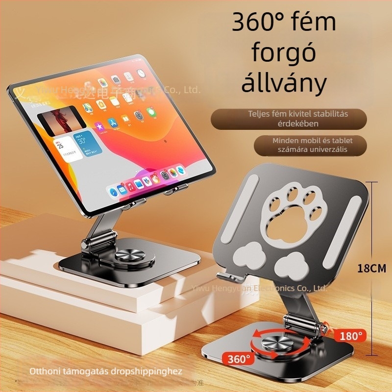Cat-Paw stílusú tabletatartó, 360° forgó, teljes fémből készült tartó, üreges hőelvezető dizájn, 480 g