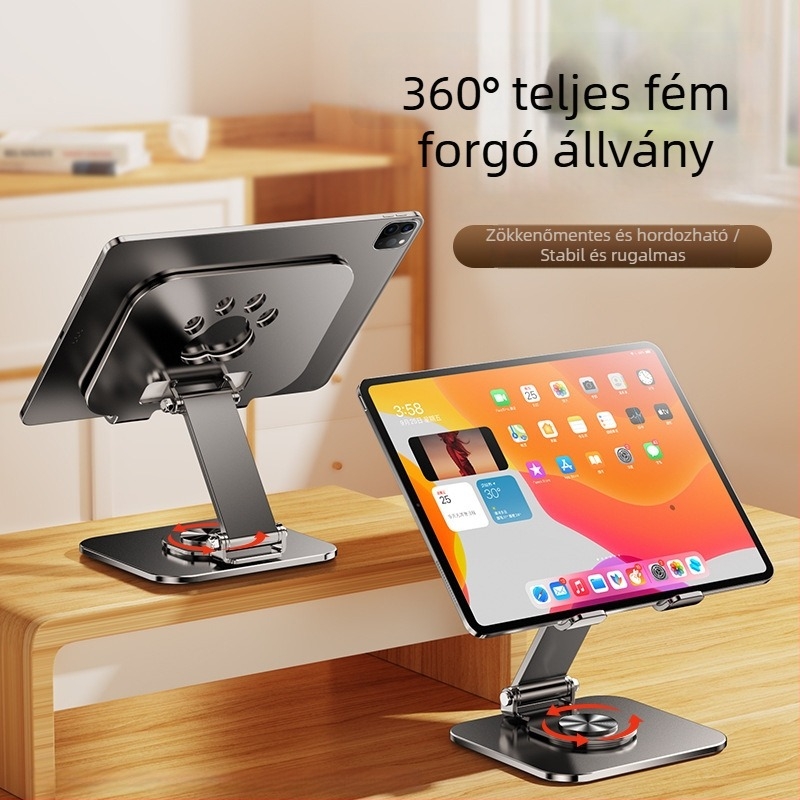 Cat-Paw stílusú tabletatartó, 360° forgó, teljes fémből készült tartó, üreges hőelvezető dizájn, 480 g