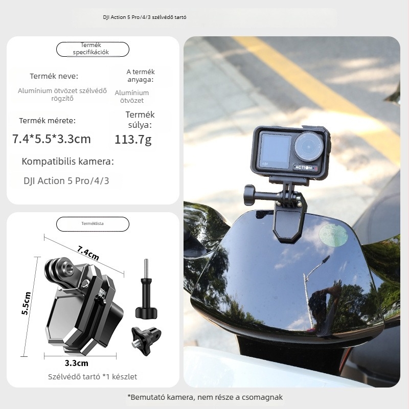Motorkerékpár szélvédő tartó akciókamerákhoz, alumíniumötvözetből készült klipsz, DJI 360 kiegészítő