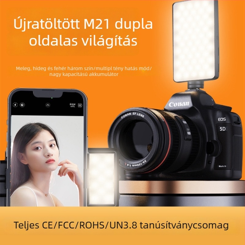 Pocket Light M21 — Hordozható fotózási kitöltő fény, 6W, 3.7V, 2500-9000K, fényerő állítható, lítium akkumulátor