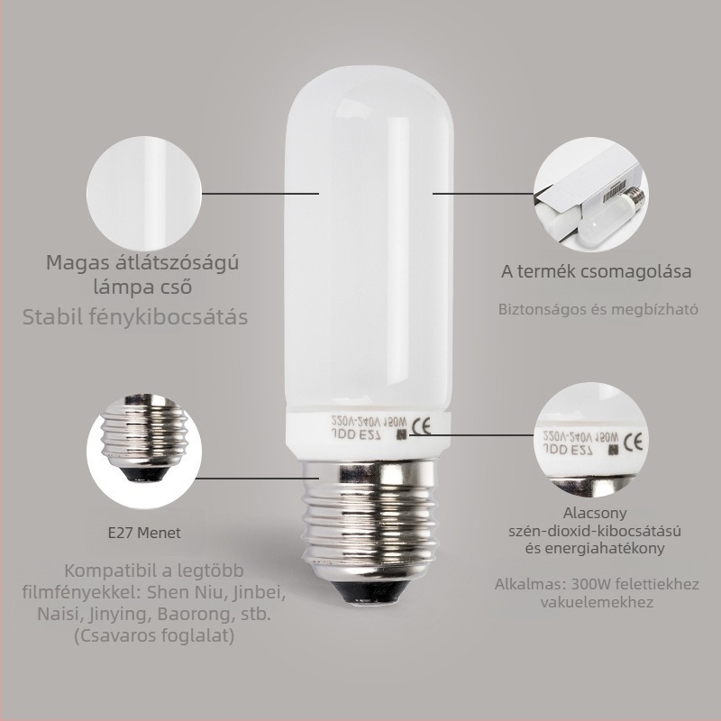 Professzionális fotózásra szánt fény E27-es foglalattal, 150W, 3200K, 220-240V, élő fotózáshoz és videóhoz