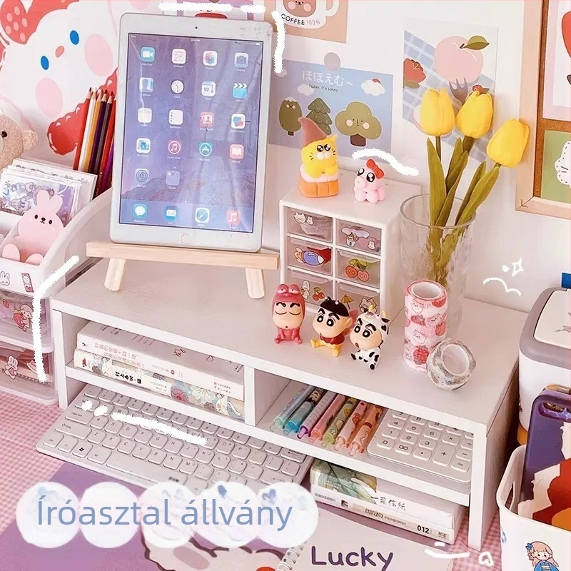 Számítógép-monitor-emelő állvány, 2-szintű, asztali használatra, műanyag, egyszerű és modern stílus, többfunkciós rendező