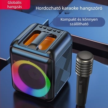 Bluetooth karaokehangfal integrált mikrofonnal — hordozható, Bluetooth 5.0, TF/USB lejátszás, 60 Hz–15 kHz, ≤10W, 10 m hatótáv, beépített akkumulátor