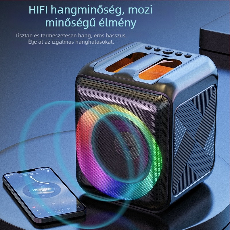 Bluetooth karaokehangfal integrált mikrofonnal — hordozható, Bluetooth 5.0, TF/USB lejátszás, 60 Hz–15 kHz, ≤10W, 10 m hatótáv, beépített akkumulátor
