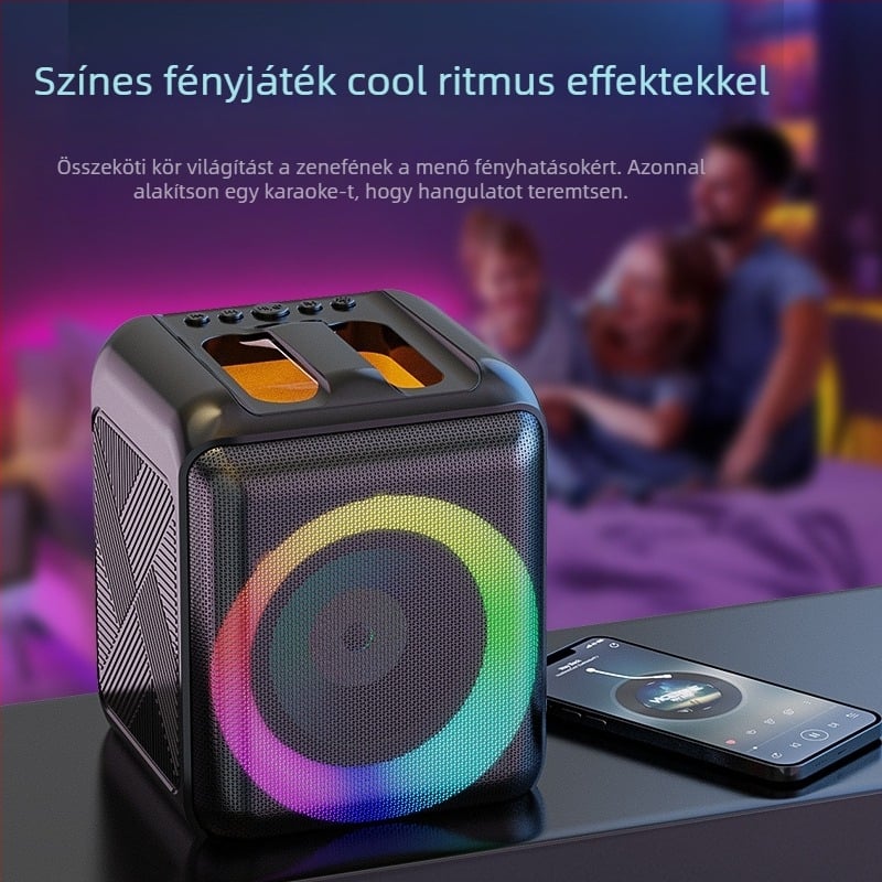 Bluetooth karaokehangfal integrált mikrofonnal — hordozható, Bluetooth 5.0, TF/USB lejátszás, 60 Hz–15 kHz, ≤10W, 10 m hatótáv, beépített akkumulátor