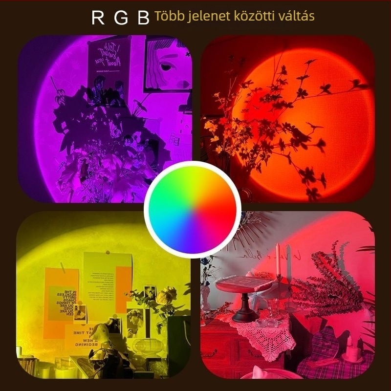 Fénykiegészítő fotózáshoz környezeti projekcióval – USB tápegység, falra szerelhető, manuális vezérlés, alkonyati ív-projekció, éjjeli lámpa