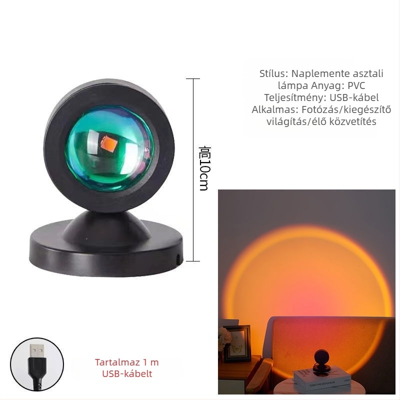 Fénykiegészítő fotózáshoz környezeti projekcióval – USB tápegység, falra szerelhető, manuális vezérlés, alkonyati ív-projekció, éjjeli lámpa