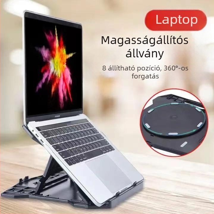 Laptop állvány hűtéssel, forgó, összecsukható asztali alap