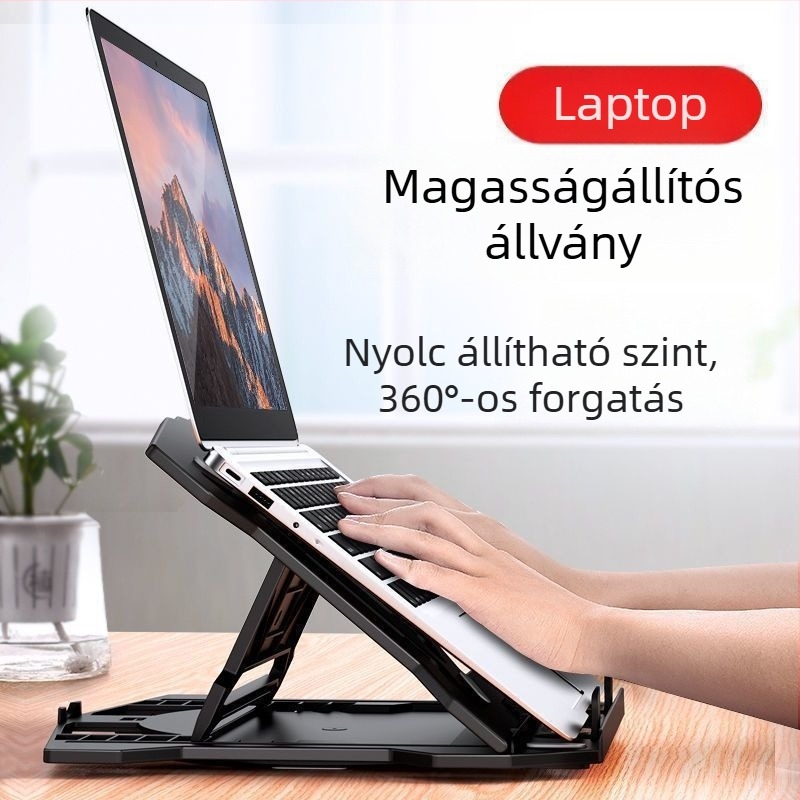 Laptop állvány hűtéssel, forgó, összecsukható asztali alap