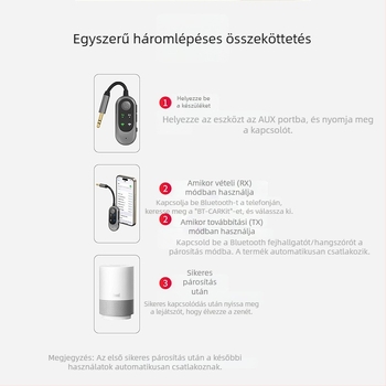 Autó FM Bluetooth 5.3 továbbító- és vevő 2 az 1-ben; modell W10, 5V, hatótáv 10 m, ABS, tömeg 18 g