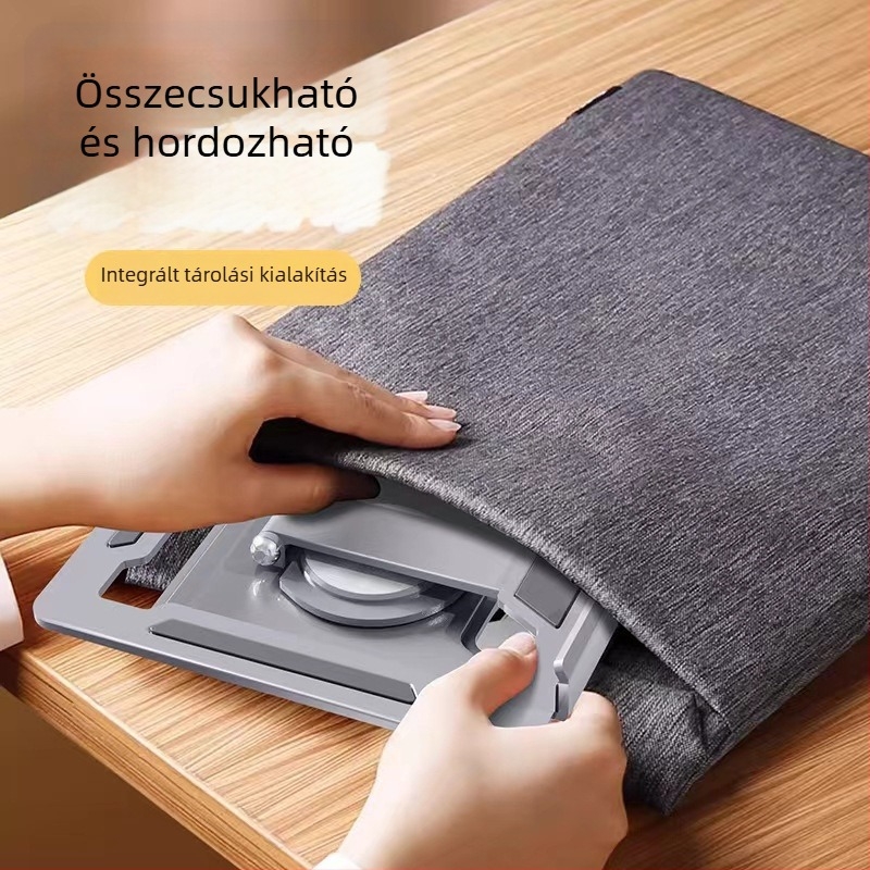 Fém asztali tabletatartó, összecsukható, 360°-os forgás, üreges hőelvezető dizájn, csúszásmentes párna