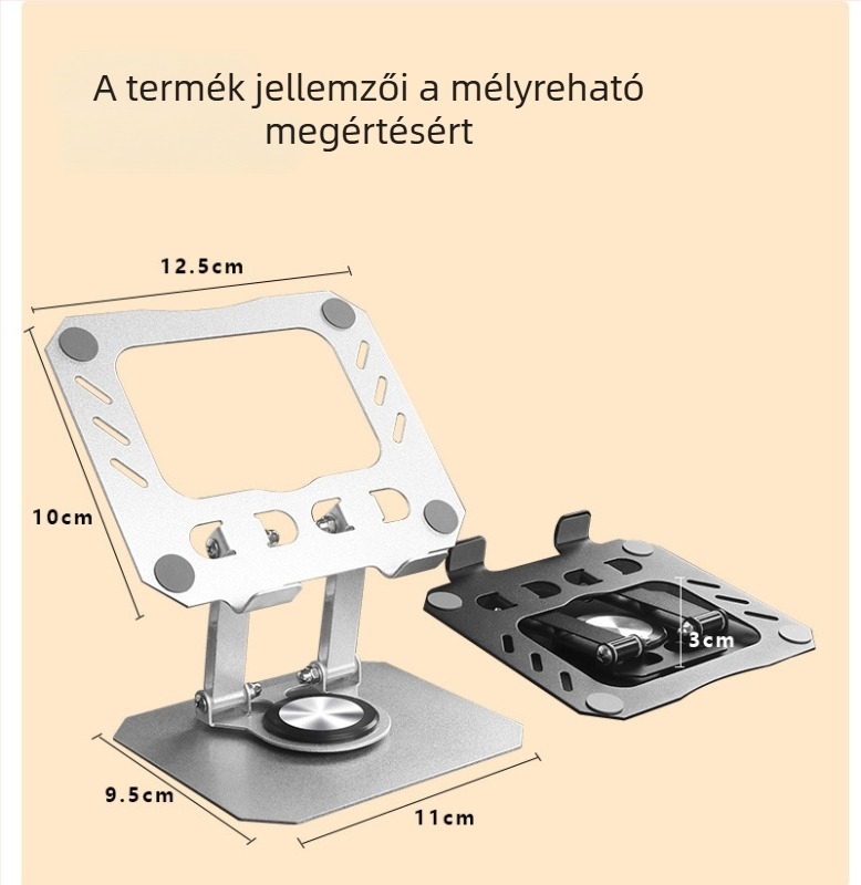 360°-os forgatható tabletatartó alumíniumötvözet alap, összecsukható, magasságban állítható az asztalhoz, iPad-kompatibilis, hordozható hűtőállvány