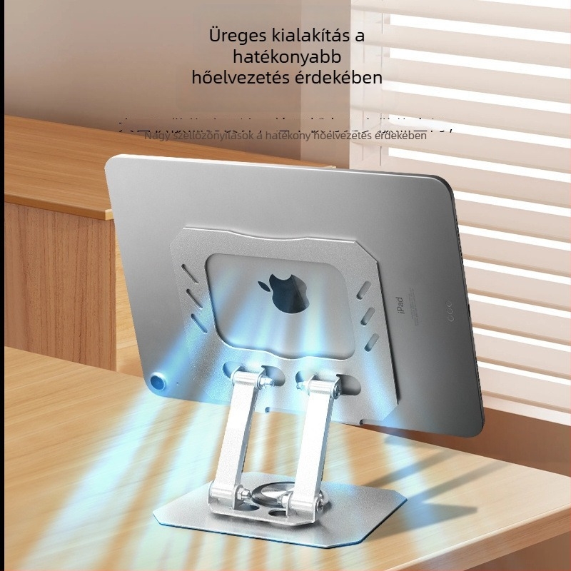 360°-os forgatható tabletatartó alumíniumötvözet alap, összecsukható, magasságban állítható az asztalhoz, iPad-kompatibilis, hordozható hűtőállvány