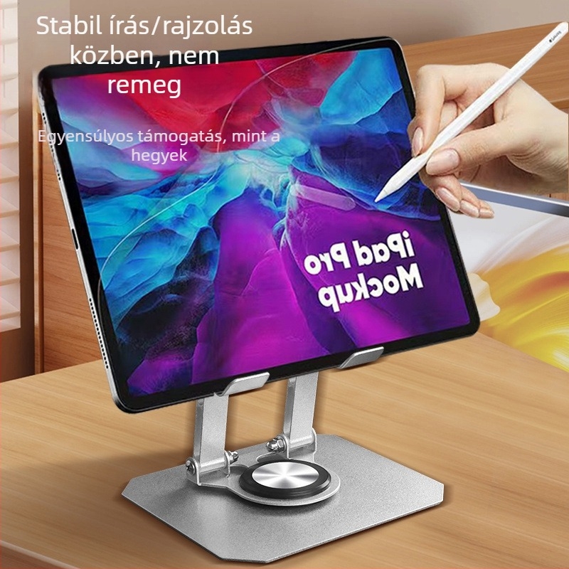 360°-os forgatható tabletatartó alumíniumötvözet alap, összecsukható, magasságban állítható az asztalhoz, iPad-kompatibilis, hordozható hűtőállvány