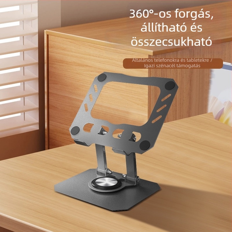 360°-os forgatható tabletatartó alumíniumötvözet alap, összecsukható, magasságban állítható az asztalhoz, iPad-kompatibilis, hordozható hűtőállvány