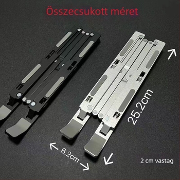 Laptoptartó alumínium ötvözetből, szélesített háromkaros, összecsukható hűtő- és emelő alap laptopok és táblagépekhez