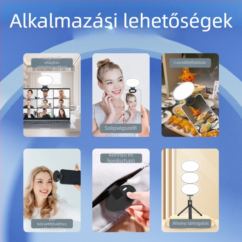 Mini töltőfény mobil élő közvetítéshez – 3 színhőmérséklet, USB töltés, kézben tartható, Modell S001