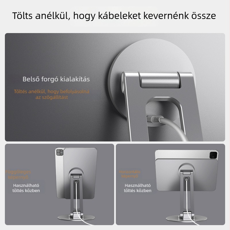 iPad Pro mágneses töltőállvány tabletához, összecsukható és forgó
