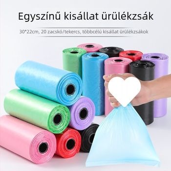 PE anyagú egyszínű állatürülék zacskók macskáknak és kutyáknak, 20 db/tekercs, 0.8 mil vastagság.