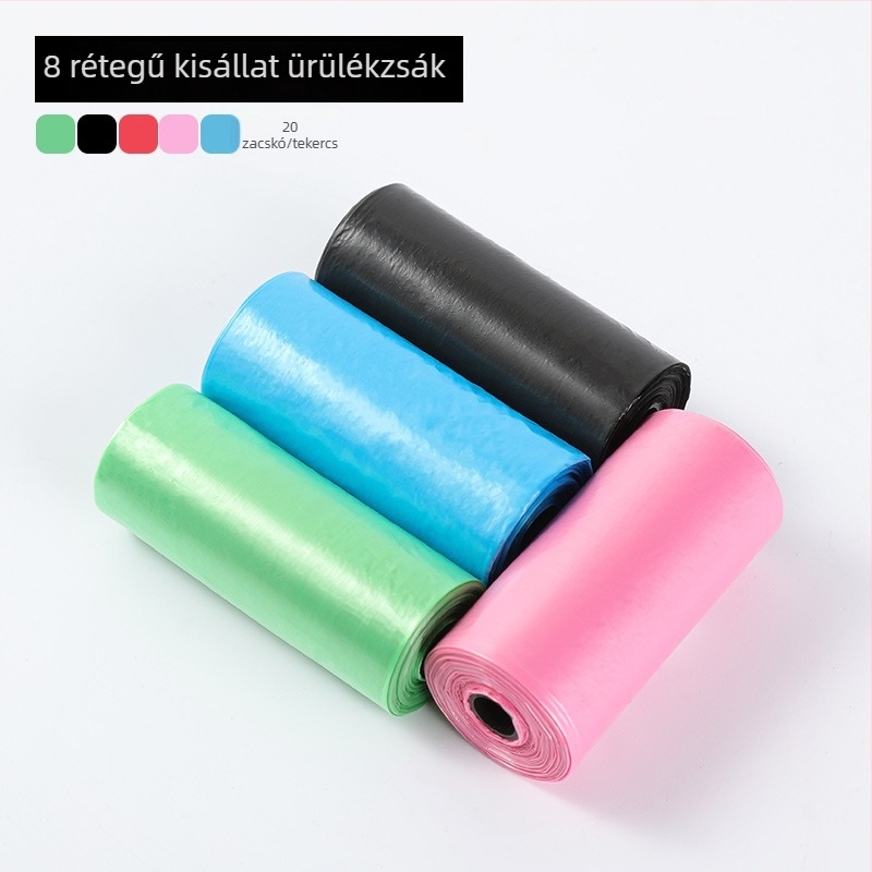 PE anyagú egyszínű állatürülék zacskók macskáknak és kutyáknak, 20 db/tekercs, 0.8 mil vastagság.