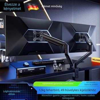 Gázrugós monitorállvány, forgó mechanikus kar, asztalra szerelhető, furatok nélkül