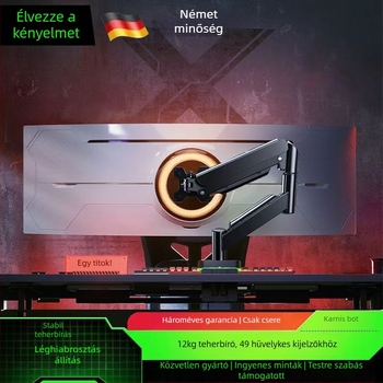Gázrugós monitorállvány, forgó mechanikus kar, asztalra szerelhető, furatok nélkül