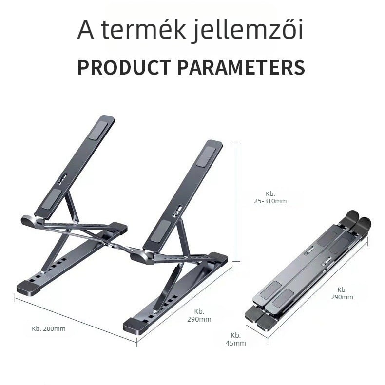 N8 alumínium laptop állvány – kettős réteg, összecsukható, állítható magasság