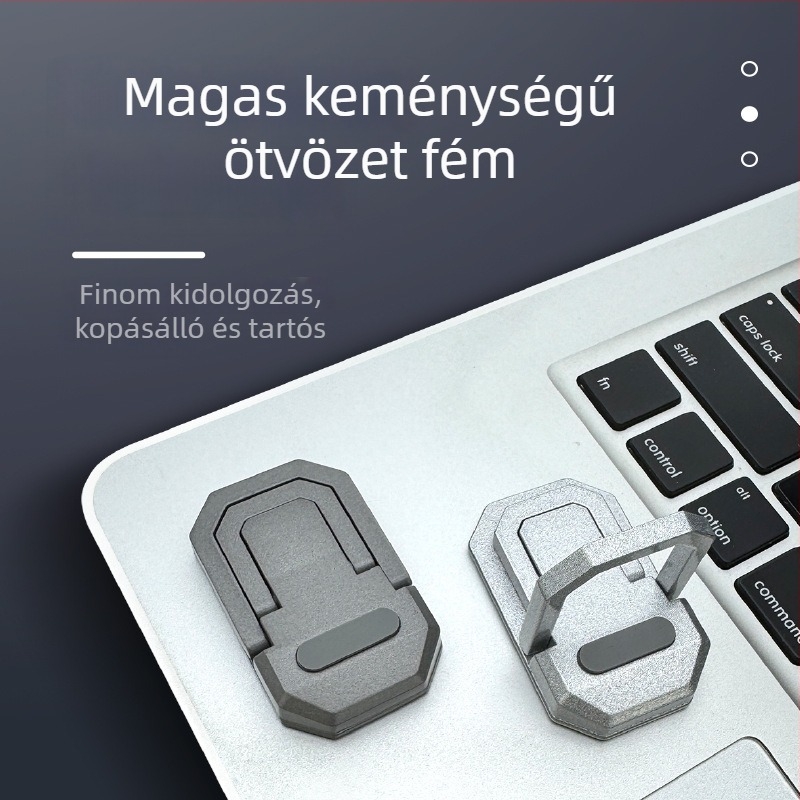 Fém hajtogatható laptop állvány magasság növelés és hűtés funkcióval, tömege 105 g, kompatibilis tablettákkal és telefonokkal